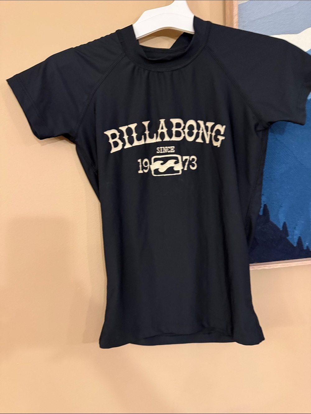Billabong Black Short Sleeve Kids Rash Tee with White Logo size xsmall